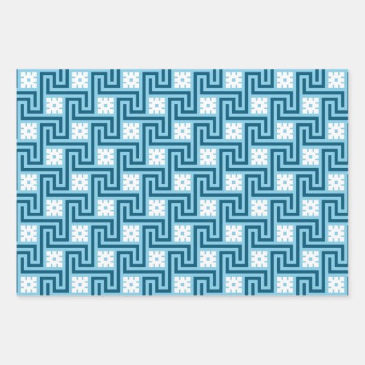 Deco Grieks Sleutel, Blauw & Wit, Bruin, Sinaasapp Inpakpapier Vel (Voorkant)