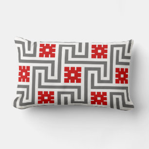 Deco Griekse sleutel, rood, wit en grijs Kussen