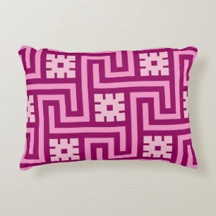 Deco Griekse Sleutel, Roze en Bordeaux Decoratief Kussen