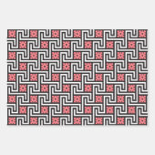 Deco Griekse sleutel, roze, groen, rood en grijs Inpakpapier Vel (Voorkant)