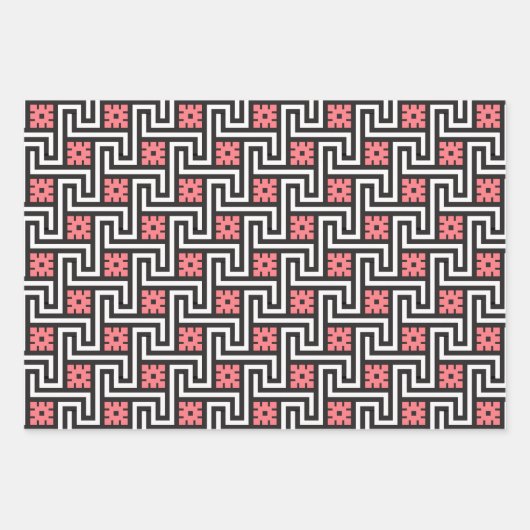 Deco Griekse sleutel, roze, groen, rood en grijs Inpakpapier Vel (Voorkant)