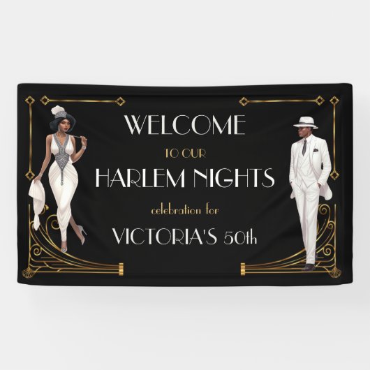 Deco Harlem Nights Flapper en Gentleman Welkom Spandoek (Horizontaal)