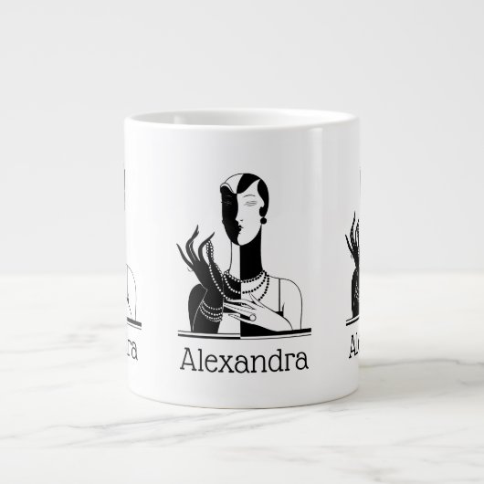  deco-juffrouw met parells Black Transp Jumbo Mok (Voorkant)