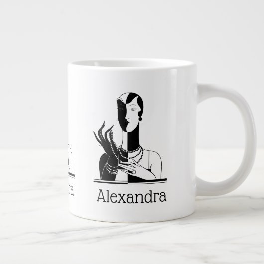  deco-juffrouw met parells Black Transp Jumbo Mok (Rechts)