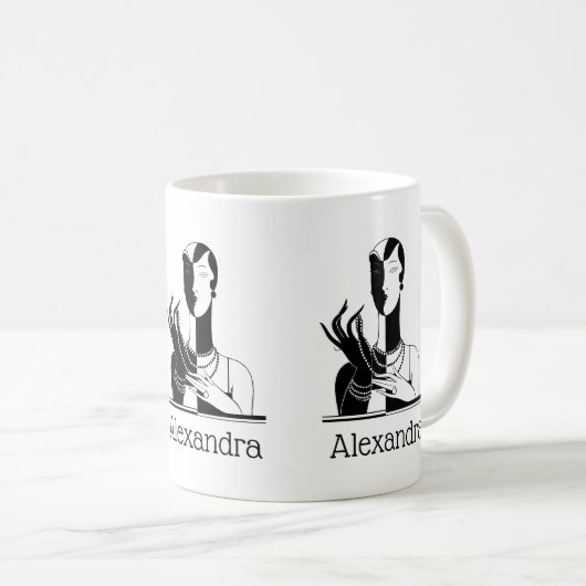  deco-juffrouw met parells Black Transp Koffiemok (Voorkant rechts)