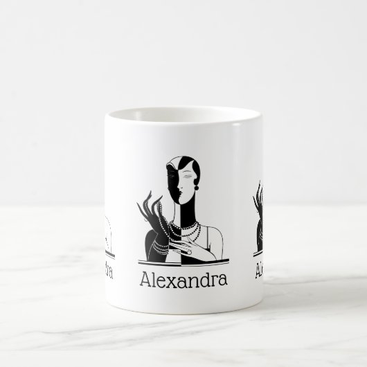  deco-juffrouw met parells Black Transp Koffiemok (Center)