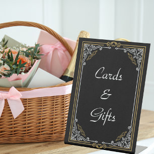 deco-kaarten voor zwarte bruiloft en cadeaus reclamebord met voetstuk