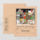 Deco kerstkaart met kerstliedjeszangers feestdagenkaart (Voorkant / Achterkant)