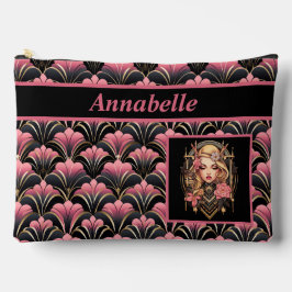 Deco Lady zwart en roze met bloemen Etui