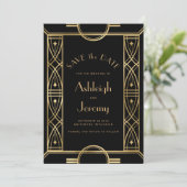  Deco Lijst Zwart Goud Fotobruiloft Save The Date (Staand voorkant)