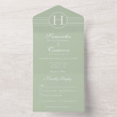 Deco Modern Monogram Sage Green Dinner All In One Uitnodiging (Binnen)