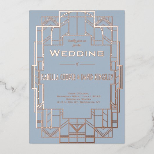Déco moderne Dusty Blue I Foil Invitation (Recto)