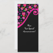 DECO MONOGRAAM VERJAARDAGSFEEST, fuchsia zwart zil Kaart (Achterkant)