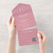 Deco Monogram Modern Dusty Pink QR Code All In One Uitnodiging (Afscheurbaar)