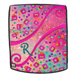 DECO MONOGRAM Roze Fuchsia Blue Green Stippen Squa Rugtassen