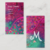 DECO MONOGRAM, Roze Fuchsia Green Sparkles Visitekaartje (Voorkant / Achterkant)