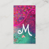 DECO MONOGRAM, Roze Fuchsia Green Sparkles Visitekaartje (Achterkant)