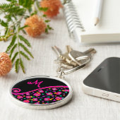 DECO MONOGRAM Roze Fuchsia Yellow White Black Sleutelhanger (Zijkant)