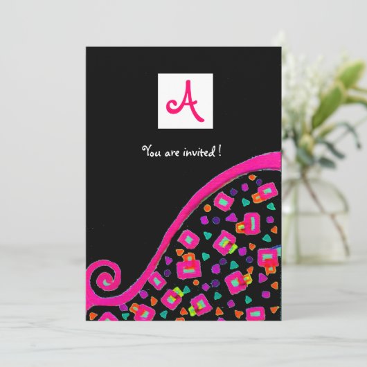 DECO MONOGRAM, zwart, roze paars wit Kaart (Staand voorkant)