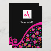 DECO MONOGRAM, zwart, roze paars wit Kaart (Voorkant / Achterkant)