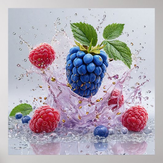 Déco murale de cuisine Splash de framboise bleue (Devant)