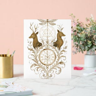 Déco murale esthétique vintage cerf et libellule d