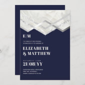 Deco Navy Silver Minimalist Typography Wedding (Voorkant / Achterkant)