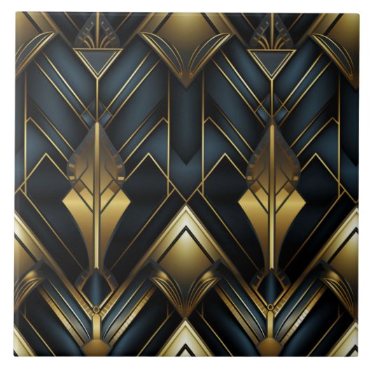 Deco  Pattern, Gouden Marine en Zwart Tegeltje (Voorkant)