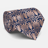 Deco Pattern Roos Goud Navy Blauw Stropdas (Opgerold)