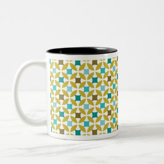Deco Print Pattern Gold Teal Geometric Tweekleurige Koffiemok
