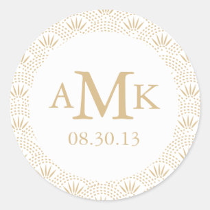 Deco Seigaiha Bruiloft Monogram Stickers