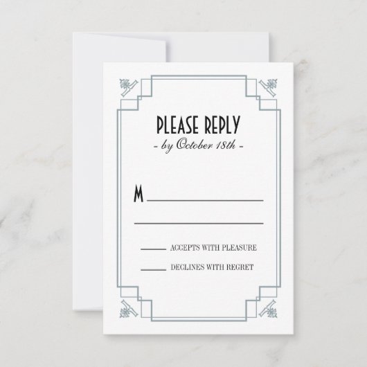 deco Silver & Black respons RSVP Kaartje (Voorkant)