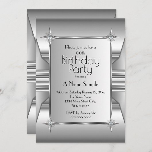 Deco Silver Chrome Metal afbeelding Birthday Party Kaart (Voorkant / Achterkant)