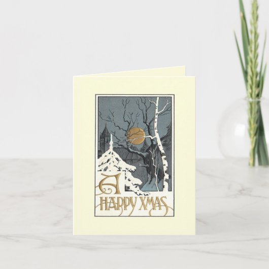 Deco Snowy Scene Moon Birch Tree Wenskaart Feestdagen Kaart (Voorkant)