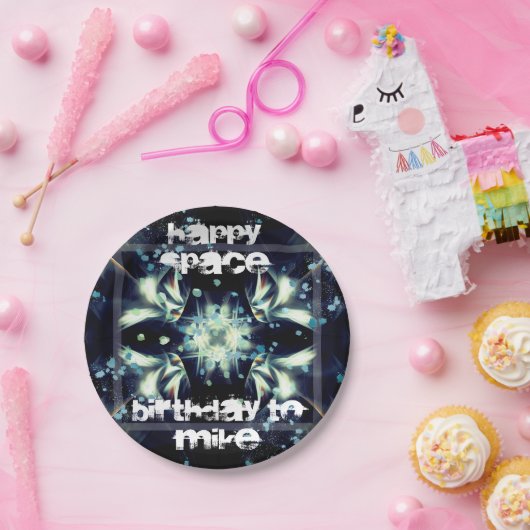 Deco Star Space en Jouw tekst Papieren Bordje (Feest)
