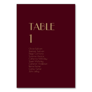 Déco type or   Bourgogne Numéro de table Invités