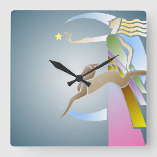  deco-vrouw met een hond-wandklok vierkante klok