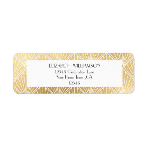 Deco White & Gold Wedding Return-adres Etiket