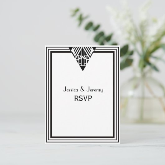  deco zwart Lijst #1 RSVP 1 Uitnodiging Briefkaart (Staand voorkant)