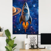 Décollage – Affiche de fusée de dessin animé (Bureau à domicile)