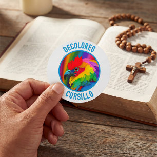 DeColores Cursillo Kleurige Haan Levendige Regenbo Ronde Sticker