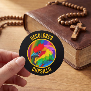 DeColores Cursillo Kleurige Haan Levendige Regenbo Ronde Sticker
