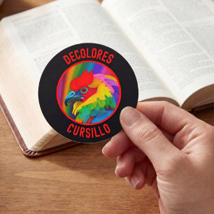 DeColores Cursillo Kleurrijke Haan Levendige Regen Ronde Sticker