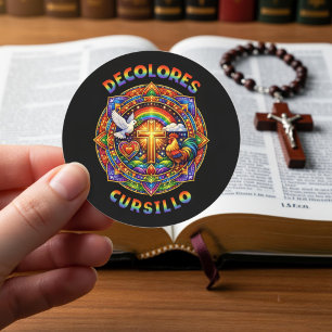 DeColores Cursillo Kruis Duif Haan Mandala Ronde Sticker