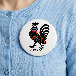 DeColores Cursillo Rooster Zwarte Silhouet Ronde Button 4,0 Cm