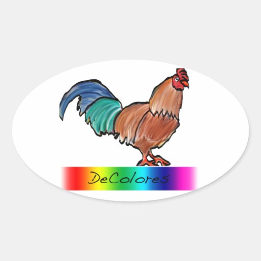 DeColores Rooster Ovale Sticker (Voorkant)