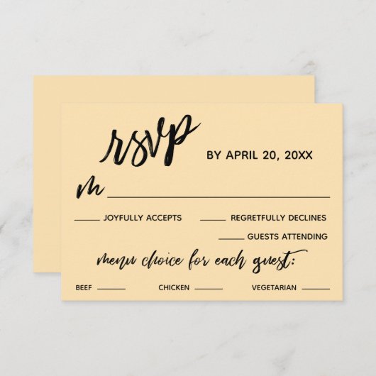 Décontracté écriture manuscrite Menu Choix Pale Pe (Devant / Derrière)