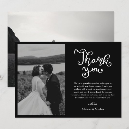 Décontracté Merci Script noir Mariage photo (Devant / Derrière)