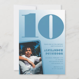 Décor bleu 10e anniversaire invitations Boy Photo