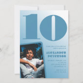 Décor bleu 10e anniversaire invitations Boy Photo (Devant)